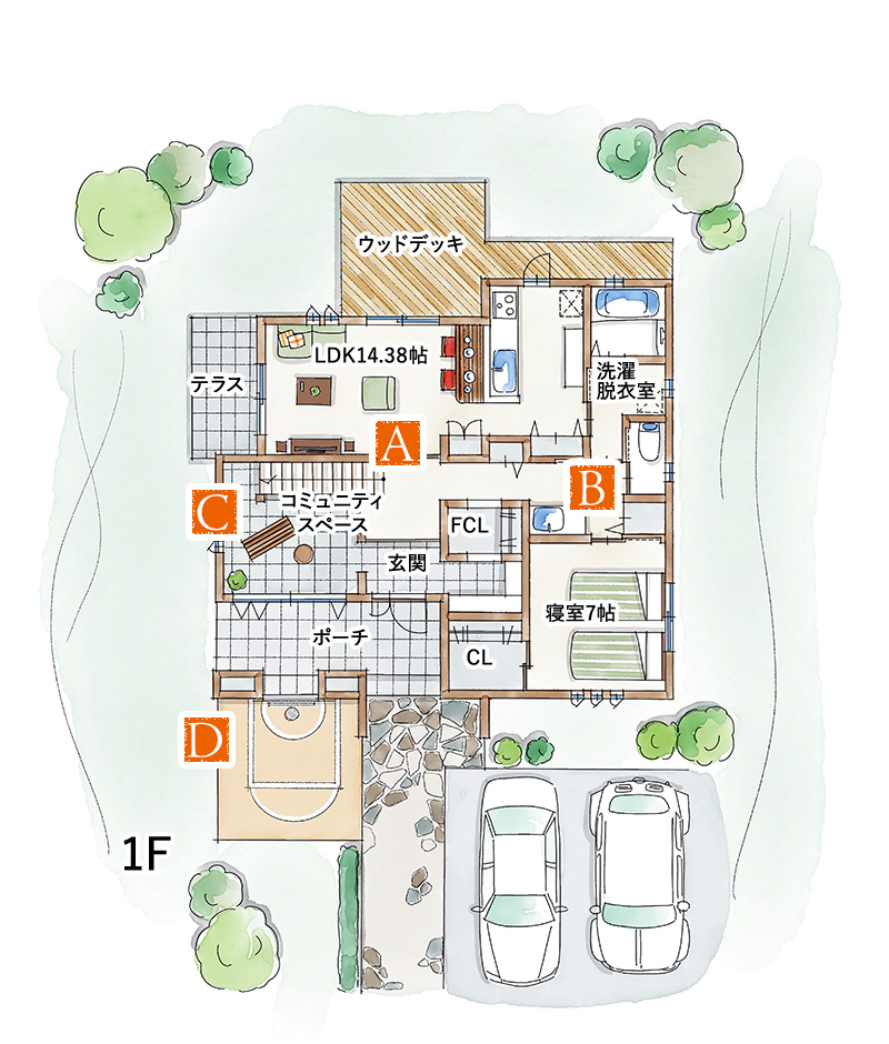 二世帯住宅 間取り図 1F